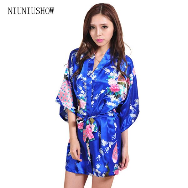 

blue satin robes for brides wedding sleepwear silk pijama casual bathrobe animal rayon long bathrobe nightgown women kimono, Black;red