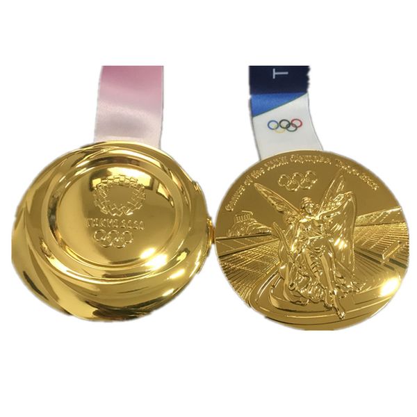 

10 pcs the 2020 tokyo gold meal sport award gold plated badge 85 mm with ribbon collectible medal