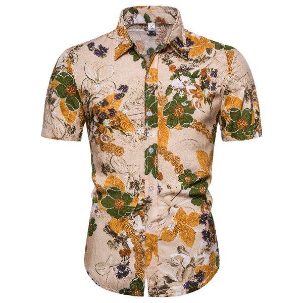 

summer dress flower men shirt short sleeve floral shirt for man blouse men's clothing slim fit hawaiian casual new, White;black