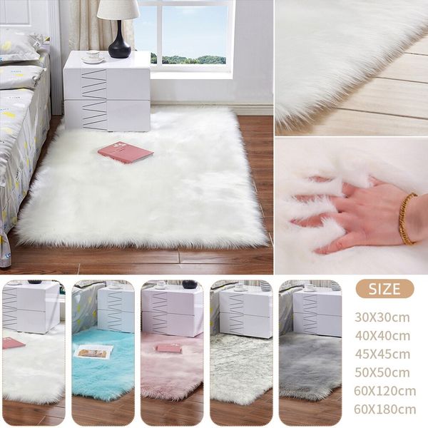 

rectangle soft faux sheepskin fur area rugs floor shaggy silky plush carpet white faux fur rug bedside rugs for bedroom