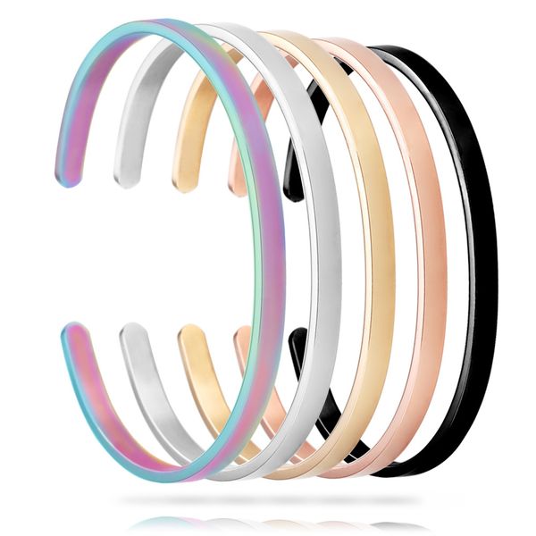 

2021 trendy 4mm 304 stainless steel bracelet cuff bracelets fashion personalized bangle plain titanium steel bangle gifts for women, White