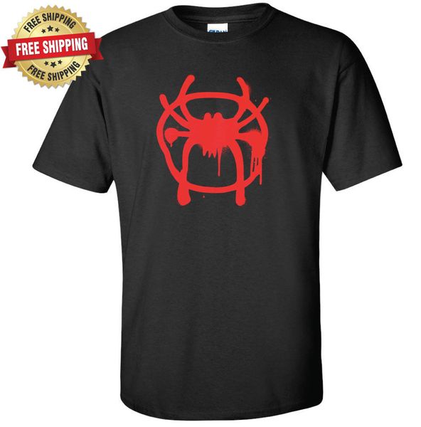 

Человек-паук футболка миль Моралес спрей краска логотип Marvel паук ManFunny бесплатная