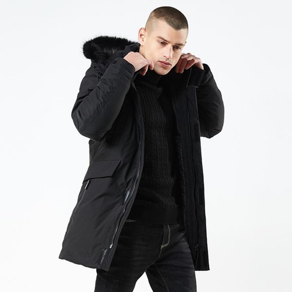 

2020 fashion hooded winter coat men thick warm mens winter jacket windproof father's gift parka, Black