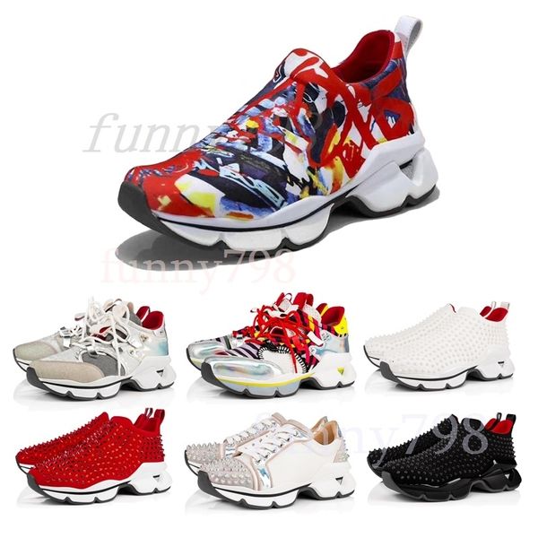 

2019 men and women shoes red bottom sneakers party personality high sole leather high studded spikes designer shoes sneakers