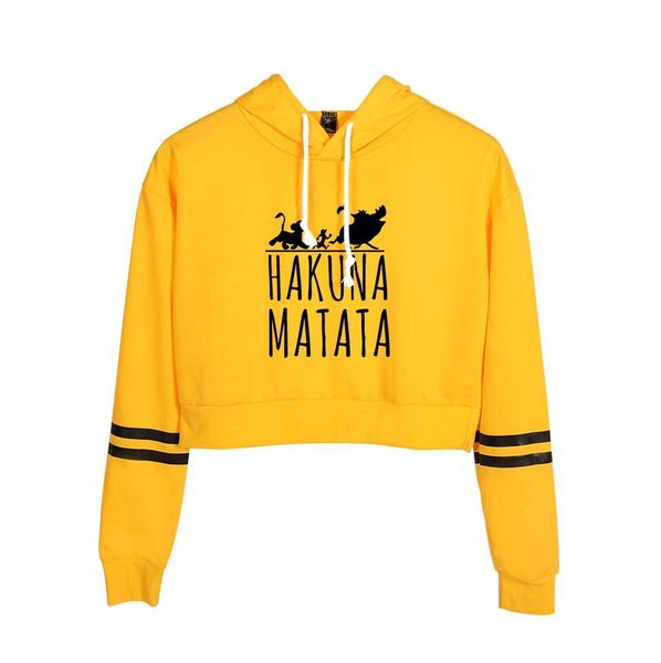

the lion king hakuna matata printing crop hoodies women high waist harajuku sweatshirt summer trend casual top, Black
