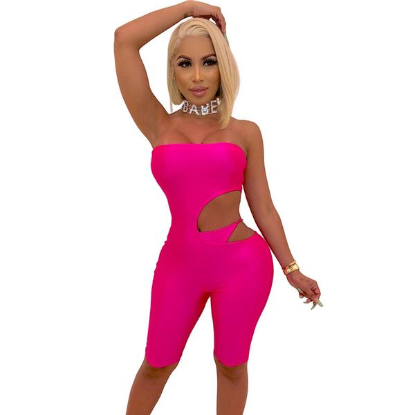 

cut-out strapless tube jumpsuit shorts playsuits women sleeveless casual fitness summer bodycon romper club party bodysuits, Black;white