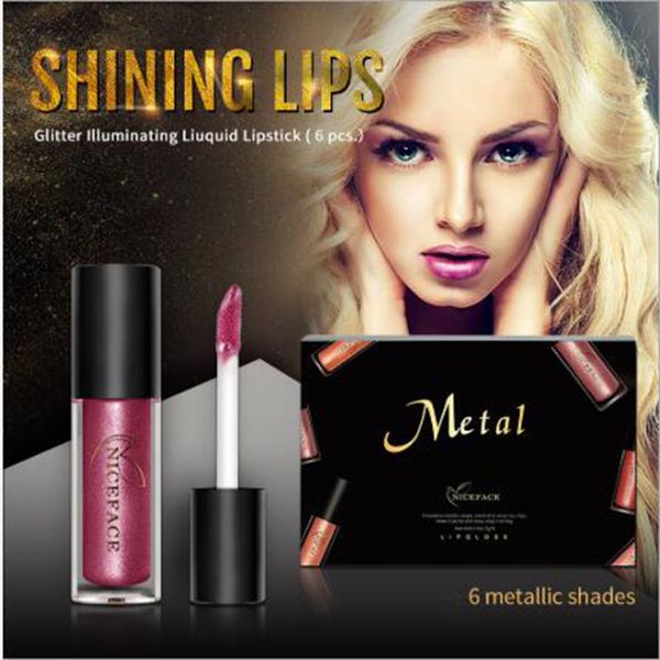 

niceface 6 color lime moisturizing metallic shimmer chameleon glitter matte nude liquid lipstick makeup lip stain