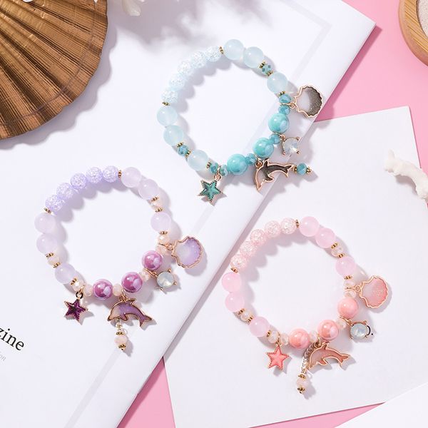 

korean-style sweet oceans vacation style dolphin shell bracelet fashion pink crystal bao hua jing bracelets hipster hand jewelry, Silver