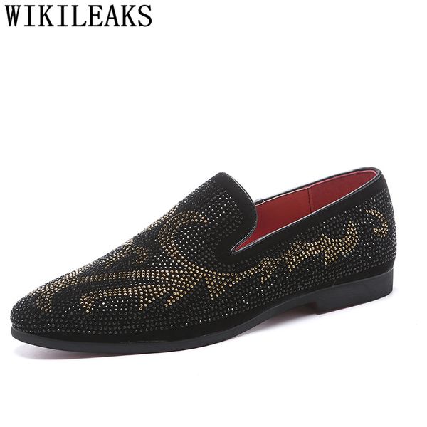 

loafers men party shoes brand glitter coiffeur dress shoes men wedding elegant formal big size sepatu slip on pria, Black