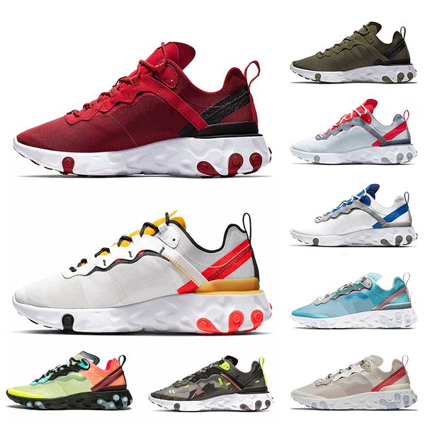 

epic react element 55 87 women mens trainers breathable running shoes react 55 wolf grey red blue tour yellow black white sports shoes, White;red