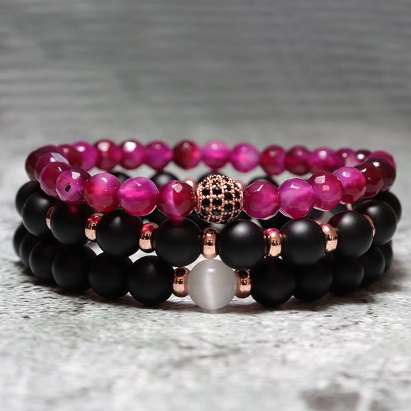 

fashion 3 pcs/set handmade disco beads bracelet black natural stone lava braclet sets for men wristband jewelry homme