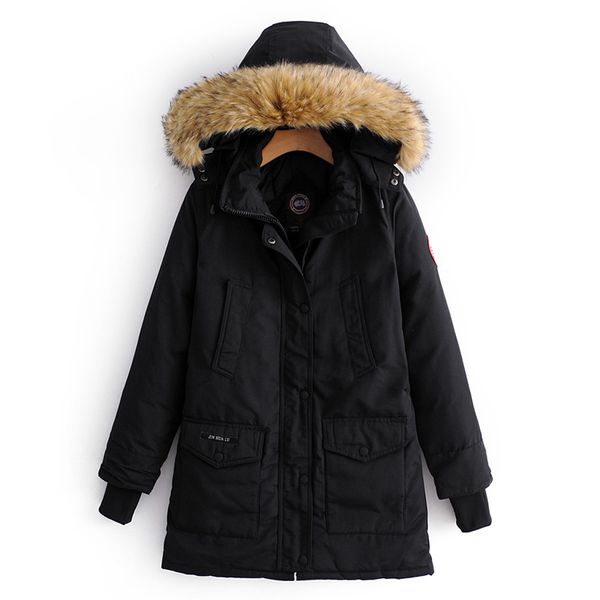 

fandy lokar faux raccoon collar hooded parkas women fashion solid coats women elegant zipper cotton jackets female ladies jg, Black