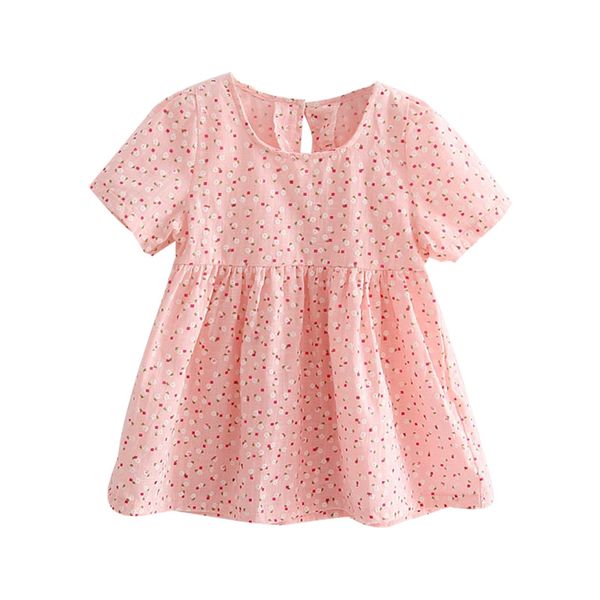 

girl dress summer new fashion baby girls cotton and linen floral printed dress short sleeves, Red;yellow