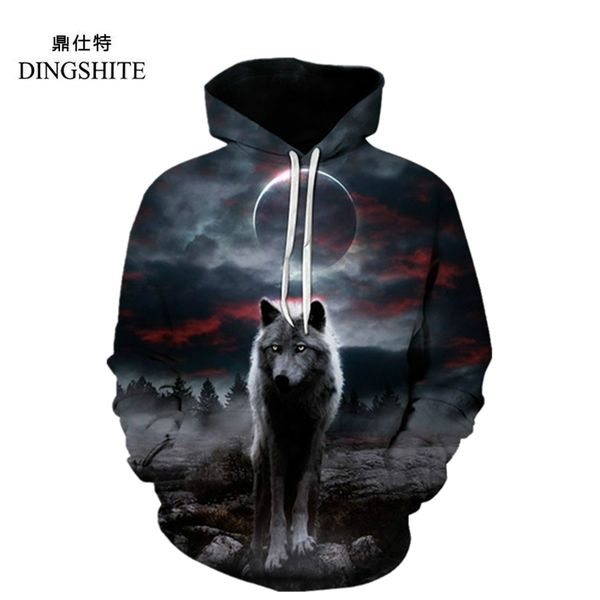 

dingshite new design galaxy space wolf 3d print thin hoodies sweatshirt with pocket, Black