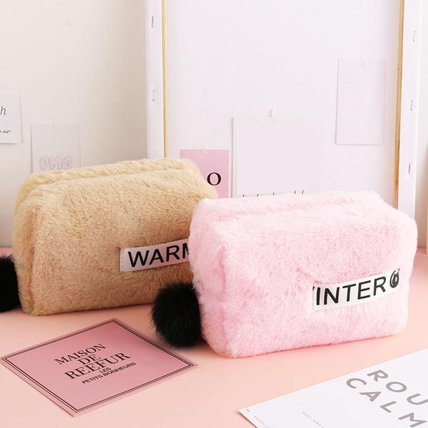 

fashion women makeup bag soft plush cosmetic bag travel zipper storage organizer cosmetic case girls new handbag