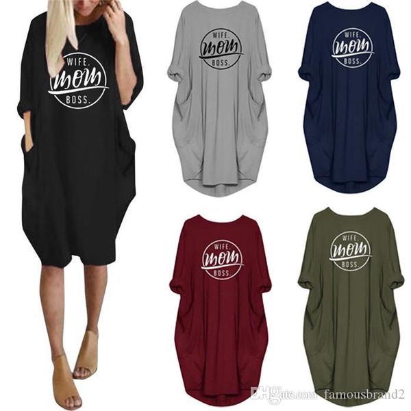 

womens autumn winter loose casual dresses pocket long sleeve print fashion designer skirt casual holiday apparel, Black;gray