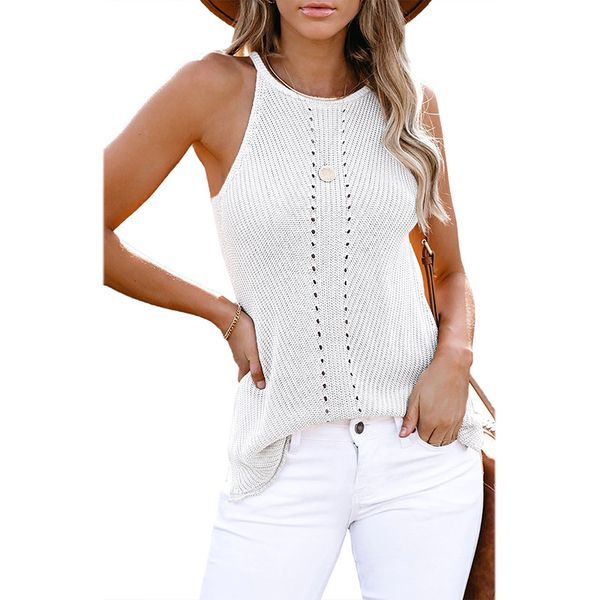 

summer women round neck knitted shoulder strap women tank fashion sleeveless ladies tank vest, White