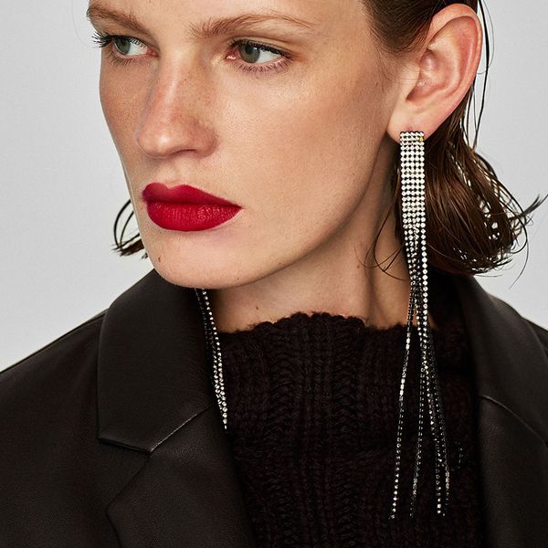 

kmvexo fashion long large drop dangle earrings wedding crystal statement jewelry earrings women engagement gifts, Silver