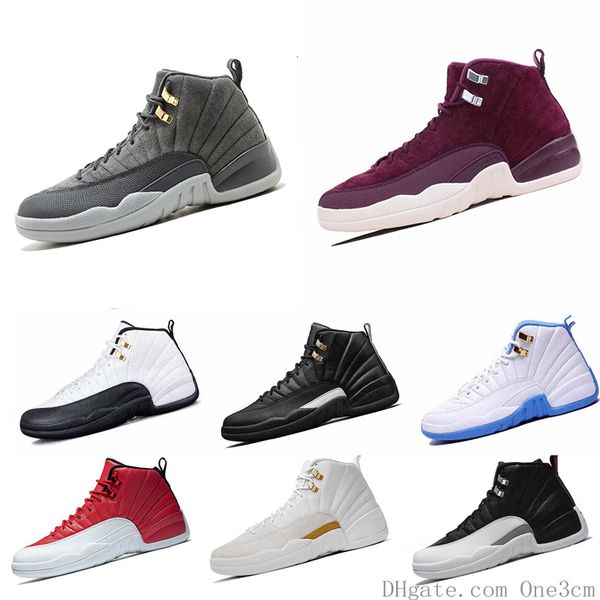 

mens 12 12s basketball shoes bordeaux white black gs barons dark grey flu game playoff french blue the master sports sneakers size 7-13