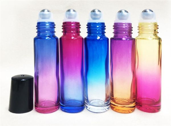 

new health 10ml gradient color essential oil perfume bottle roller ball thick glass bottle roll on durable for travel cosmetic container
