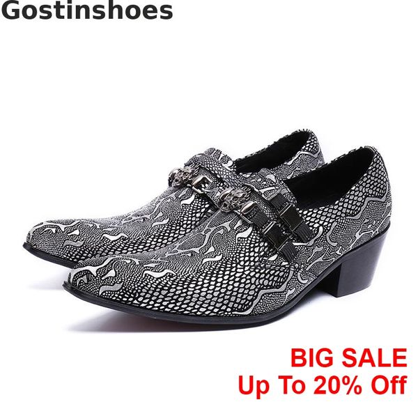

fashion men oxfords shoes genuine leather grey snakeskin pattern printed pointed toe men leisure leather business shoes, Black