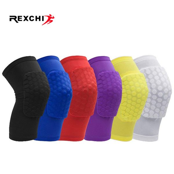 

rexchi 1pc honeycomb knee pads basketball sport kneepad volleyball knee protector brace support football compression leg sleeves, Black;gray