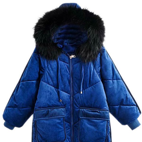 

thick cotton pad in the long section over the knee was thin large fur collar hooded warm cotton jacket, Black