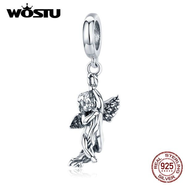 

wostu real 925 стерлингового серебра купидон beads символ любви подвески fit оригинальный браслет diy ожерелье ювелирных изделий венчания cq, Blue;slivery