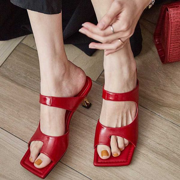 

kmeioo square toe clip toe sandals slip on thin heel women shoes fashion summer new style women shoes female casual, Black