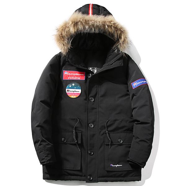 

new style men's down parkas designer hooded winter coats classic luxury 4 colors long sleeve outerwear windbreakers with furs size:m-3x, Black