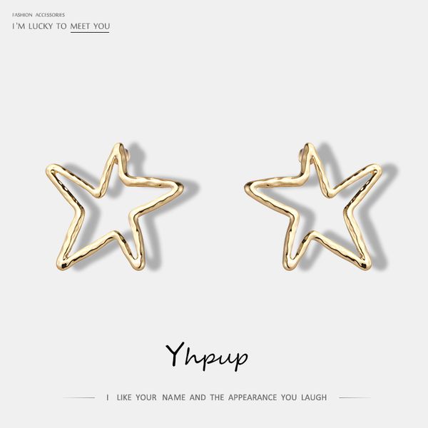 

yhpup 925 pin fashion brand charming star hollow geometric golden metal earrings for ladies party statment earrings jewelry, Silver