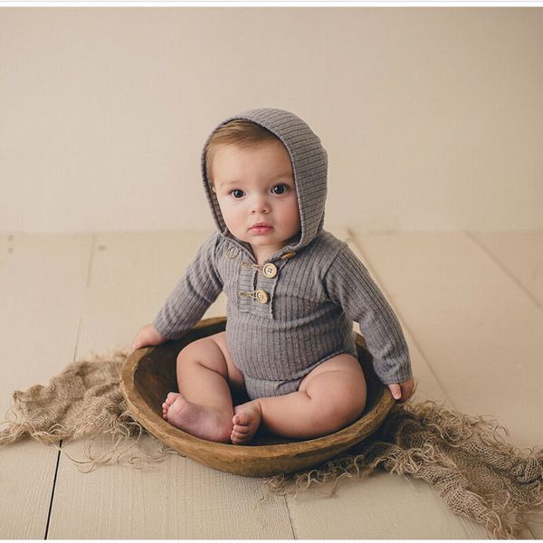 

newborn baby girl boy long sleeve hooded romper solid one-pieces outfits clothes, White