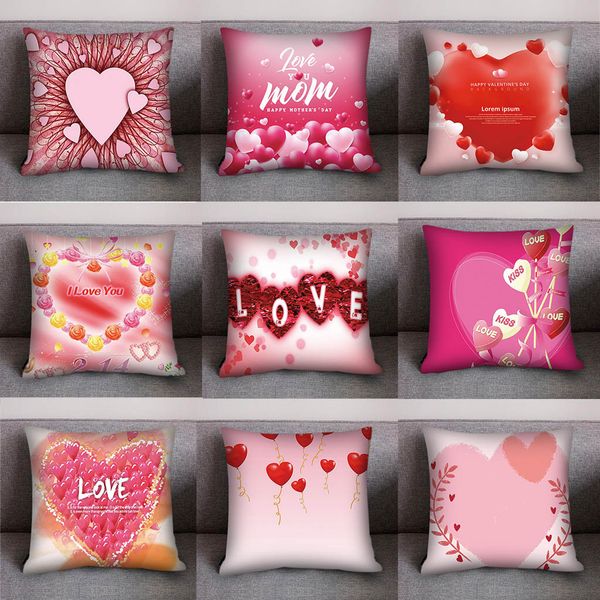 

2019 cushions happy valentine's day printed red heart pillowcase super soft sweet cushion home decor kissen