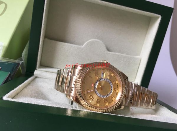 

original box +luxury men's automatic yellow gold sky watch men date dual time zone dweller annual calendar 326938 2813 movement men&#03, Slivery;brown