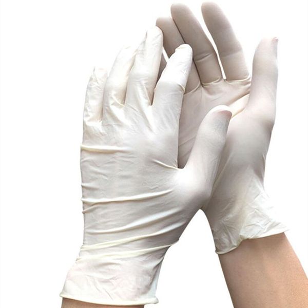 

100 шт. / лот одноразовые латексные перчатки белый прозрачный экзамен порошок бесплатно антиконтактные защитные резиновые перчатки для пищев