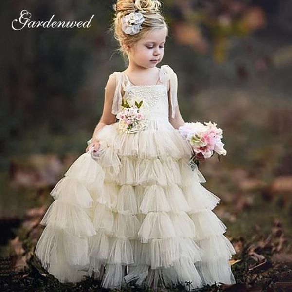 

cute boat neck девушки цветка платья многоуровневое тюль юбки длинные причастие платье backless бретельках девушки свадебные платья партии, Red;yellow