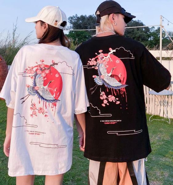 

дизайнер harajuku sunset plum crane printing мужчины и женщины с короткими рукавами хлопчатобумажная футболка бренд, m-xxl новая рекомендаци, White;black