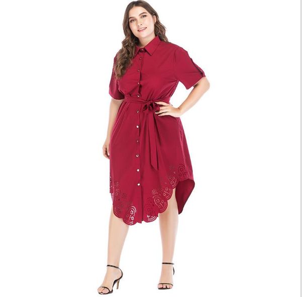 

plus size women summer dress beach sundress red short sleeve floral lace button work office mini dresses, Black;gray