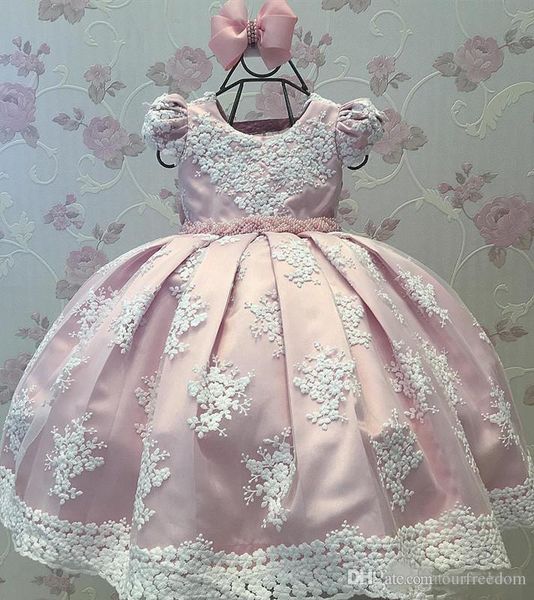 

2020 girls pageant dresses for wedding pearls satin first communion dress party princess birthday flower girl dress, White;blue