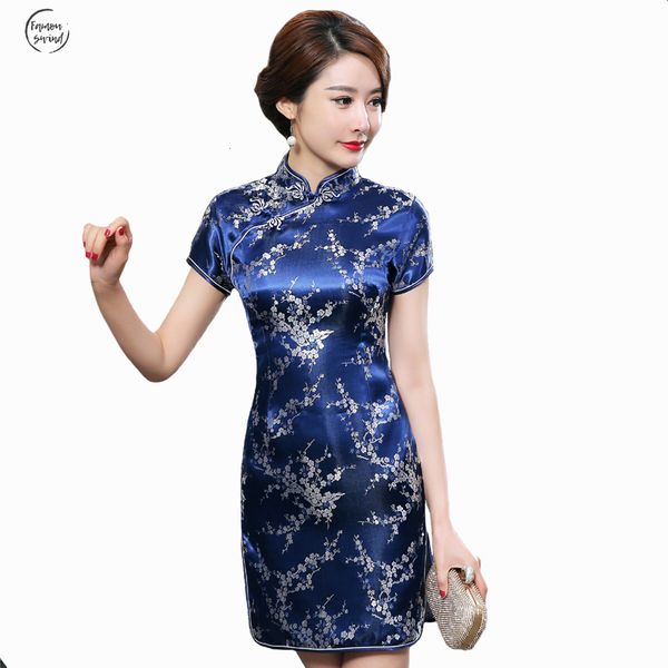 

navy платье традиционная китайская женская атласная summer sexy vintage flower размер s  l xl xxl 3xl wc100 дизайнер одежды, Black;gray
