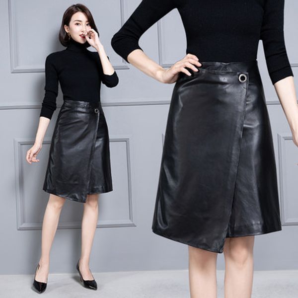 

2019 new fashion genuine sheep real leather skirt k39, Black