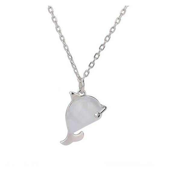 

river 100% 925 sterling silver women chain necklace natural stone dolphin pendant necklaces fashion jewelry friends gifts