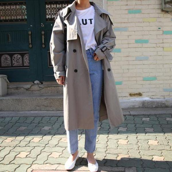 

women fashion trench coat new 2019 spring autumn double-breasted long coats ladies turn down collar khaki korean windbreaker, Tan;black