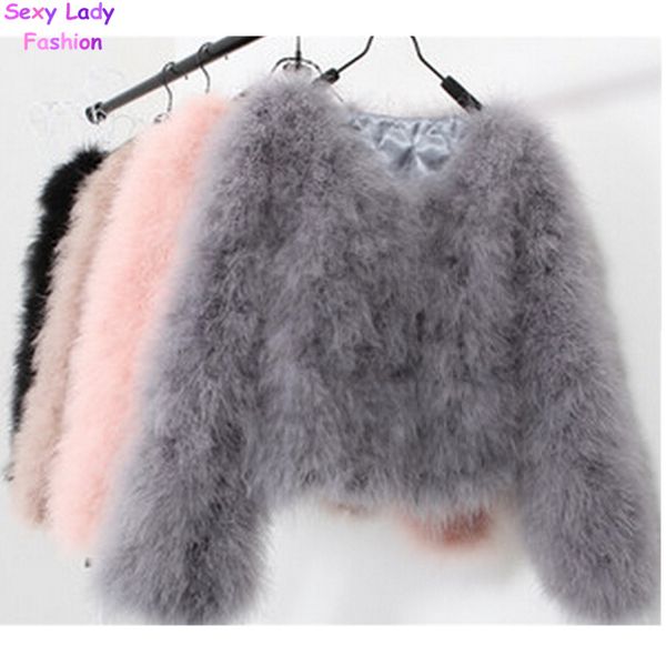 

women long hairy shaggy faux ostrich fur jacket short warm coat 2015 new autumn winter faux flamingo fur outwear angelababy, Black