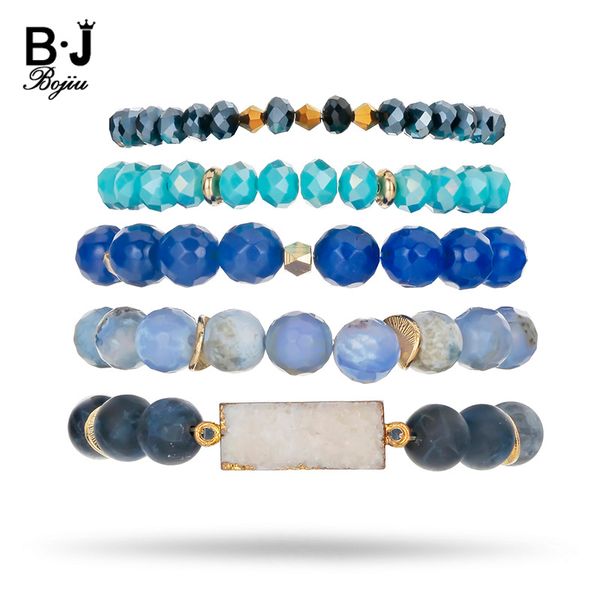 

bojiu fashion bohemian bracelet sets for women exquisite crystal natural stone bracelet set natual druzy charm bcset96, Black