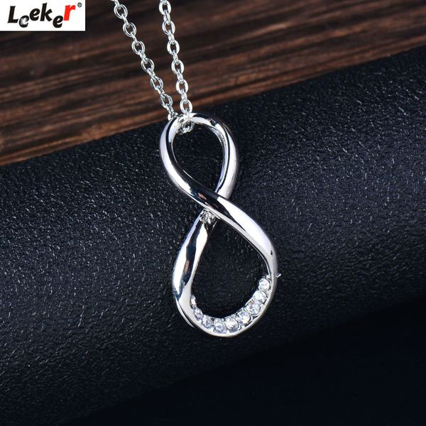 

leeker simple number eight choker necklace rose gold silver color chain inlay tiny crystal necklace for women jewelry 391 lk8
