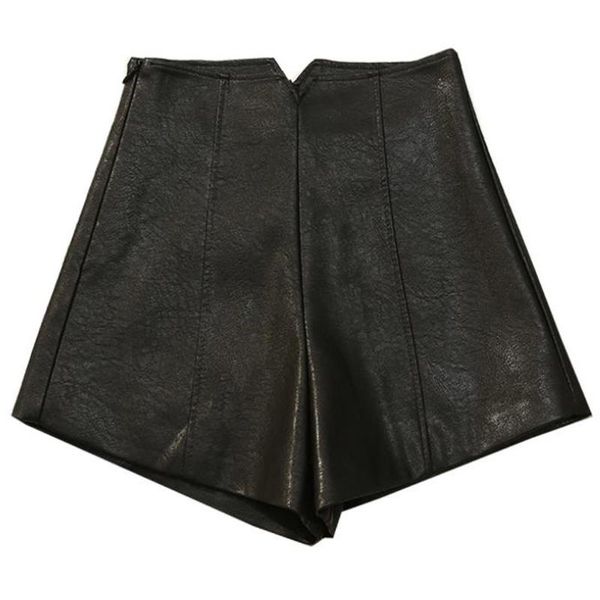 

women's shorts woman black pu leather high waist wide leg faux quality summer autumn mini short booty feminino, White;black