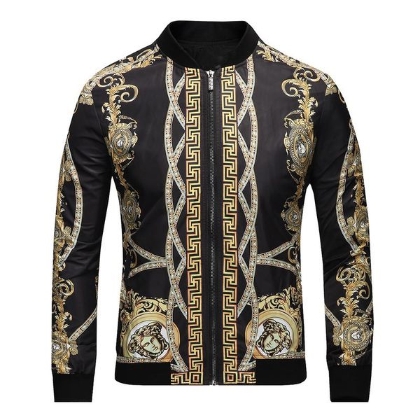 

paisley royal golden print men bomber jacket quality zipper, Black;brown