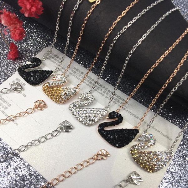 

shih s925 sterling silver necklace female swan black gradient blue and white micro pave back pendant clavicle chain