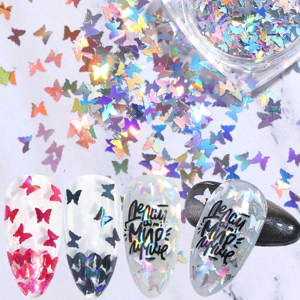 

1box butterfly nail sequins holographic 3d flakes ab color gold red glitter spangles charm slice nail art decoration sahd01-05-1, Silver;gold